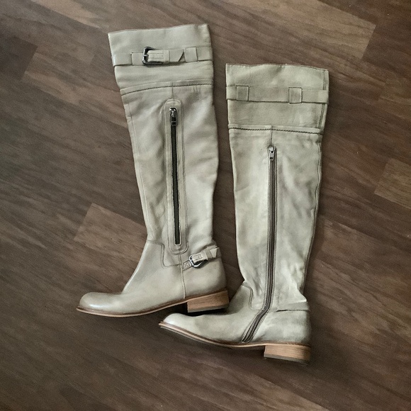 NWOT Steve Madden Over The Knee dark beige leather boots - Picture 1 of 8